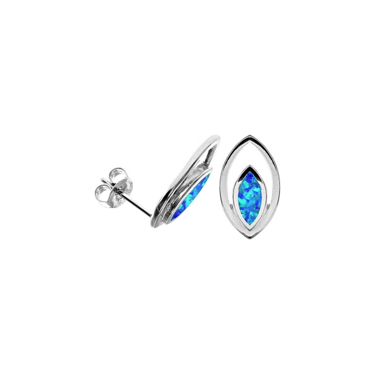 Natural Marquise Blue Opal Earrings Sterling Silver 925 Hallmarked Brand New