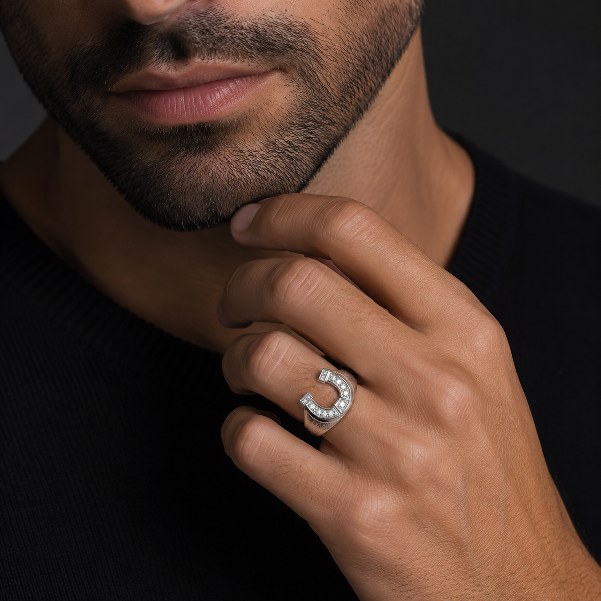 Men's Horse Shoe Ring Sterling Silver Engagement Gents 925 Hallmark Sizes Q-Z+2