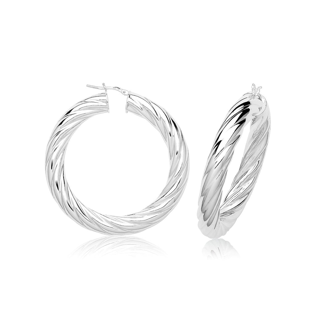 Grooved Chunky Sterling Silver Hoops 925 Hallmarked 15mm - 50mm Diameter