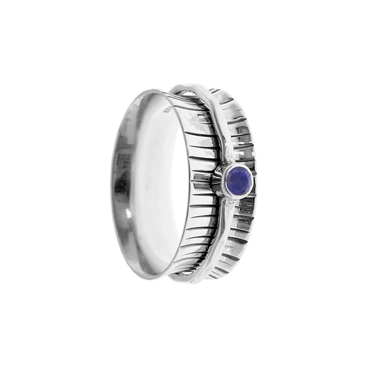 Flush Sapphire Spinner Ring Sterling Silver 925 Hallmark British Made Size K - T