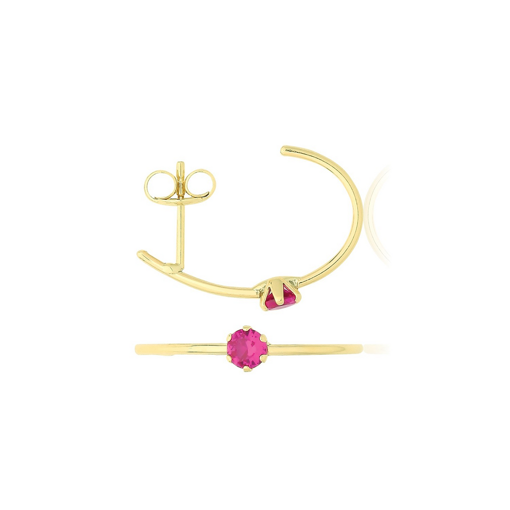 Natural Ruby Half Hoop Earrings 9ct Yellow Gold 375 Hallmarked Brand New