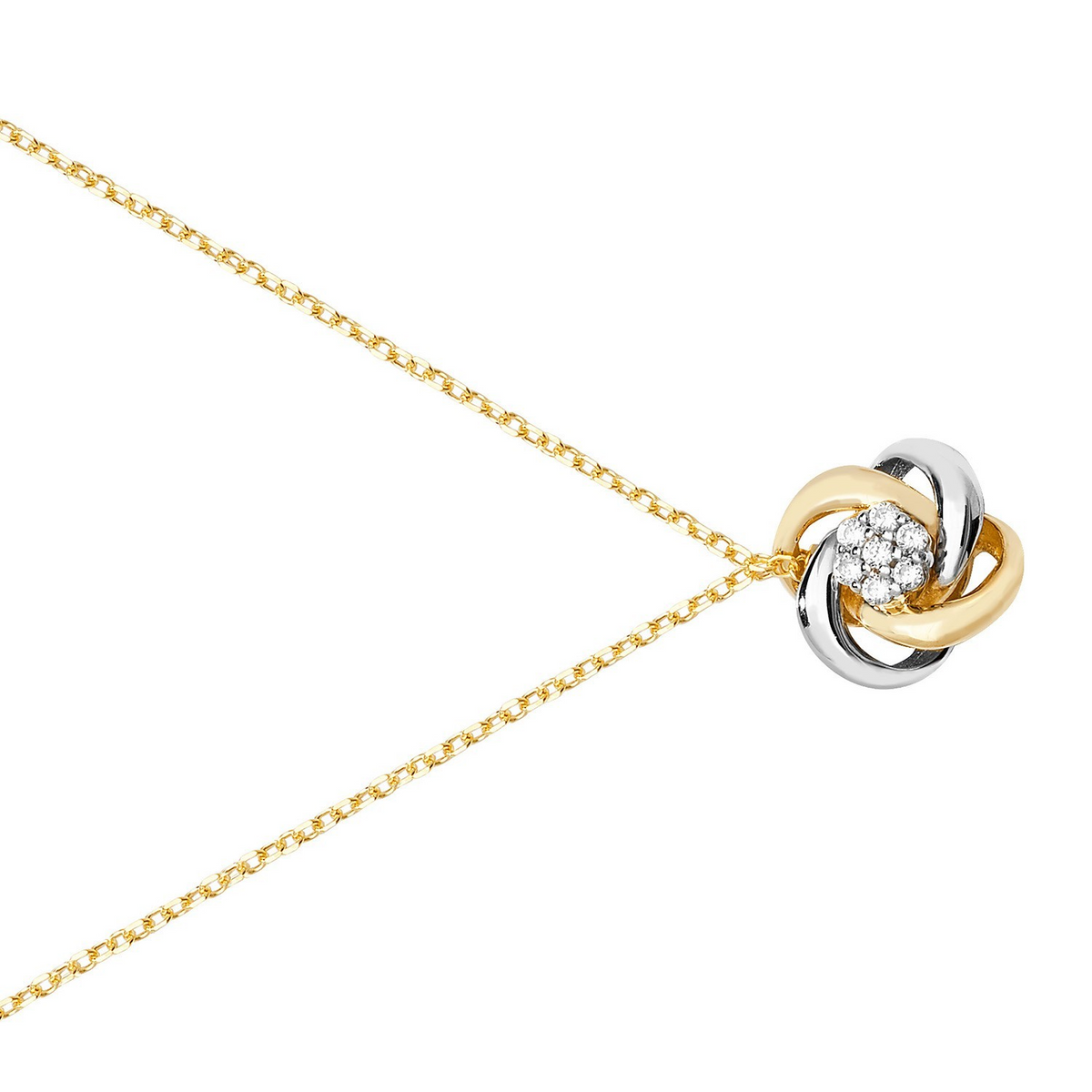 Ladies Halo Love Knot Necklace 9ct 2 Tone Gold 375 Hallmarked British Made