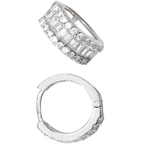 Mens Huggie Hoop Earring Baguette 9ct White Gold Gents 375 Hallmarked Brand New