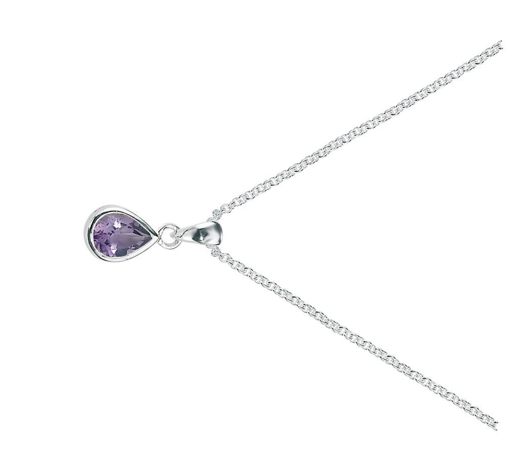 Flush Amethyst Teardrop Pendant Sterling Silver 925 Hallmark All Chain Lengths
