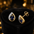 Sapphire Teardrop Diamond Stud Earrings 9ct Multi Gold 375 Hallmark British Made