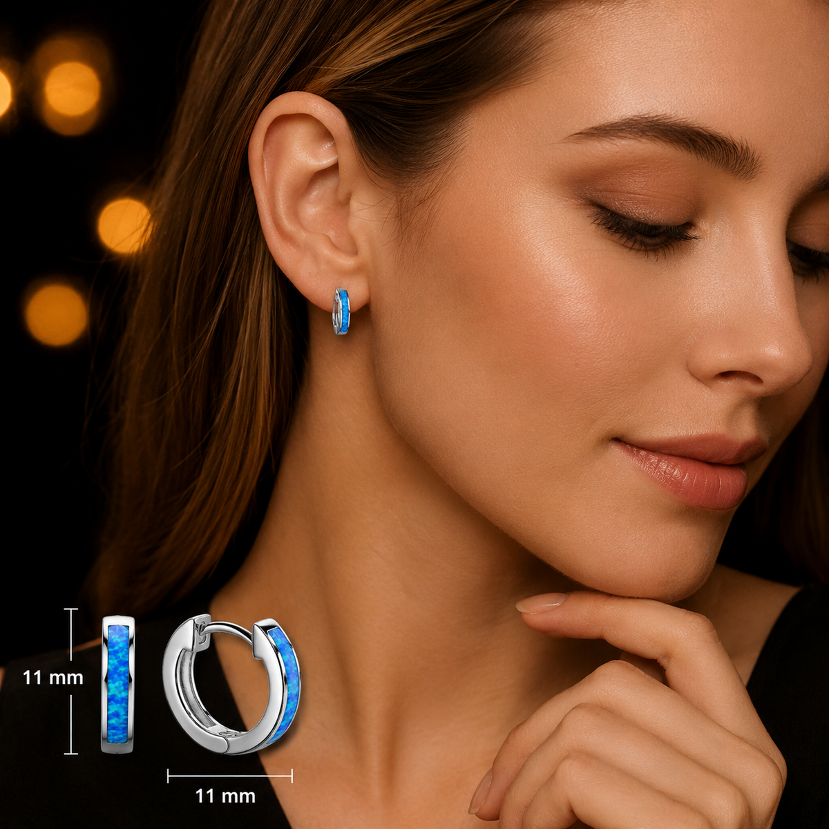 11mm Flush Blue Opal Hoop Earrings Sterling Silver 925 Hallmark Brand New Boxed