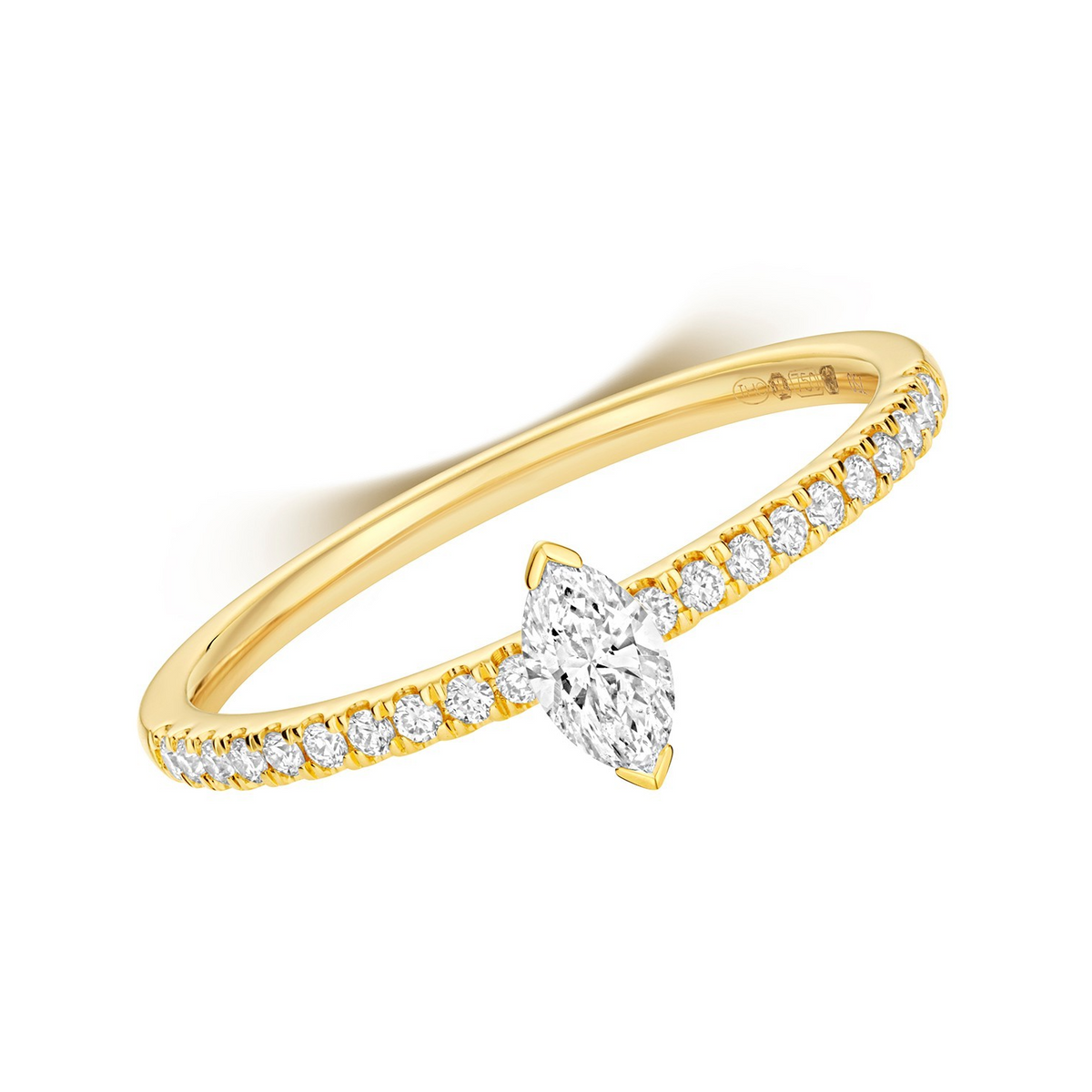 21 Natural Diamond Marquise Cut Ring 18ct Yellow Gold Hallmarked Sizes K - N