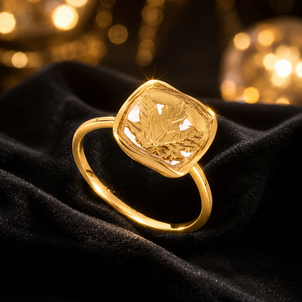 Enclosed Leaf Ring 9ct Gold Plated 925 Hallmarked British Made Size K- S