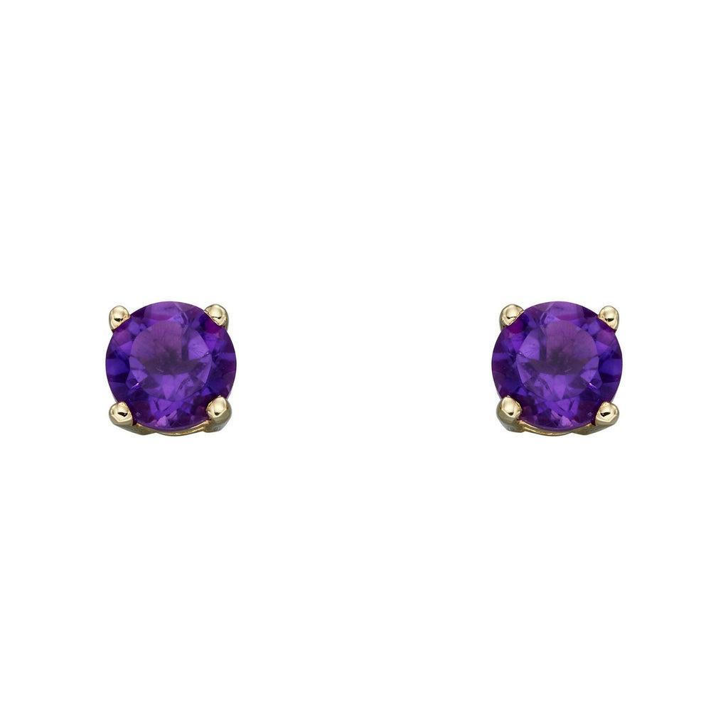 Natural Amethyst February Stud Earrings 9ct Yellow Gold Hallmarked British Made