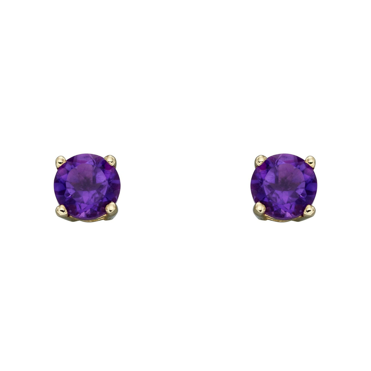 Natural Amethyst February Stud Earrings 9ct Yellow Gold Hallmarked British Made