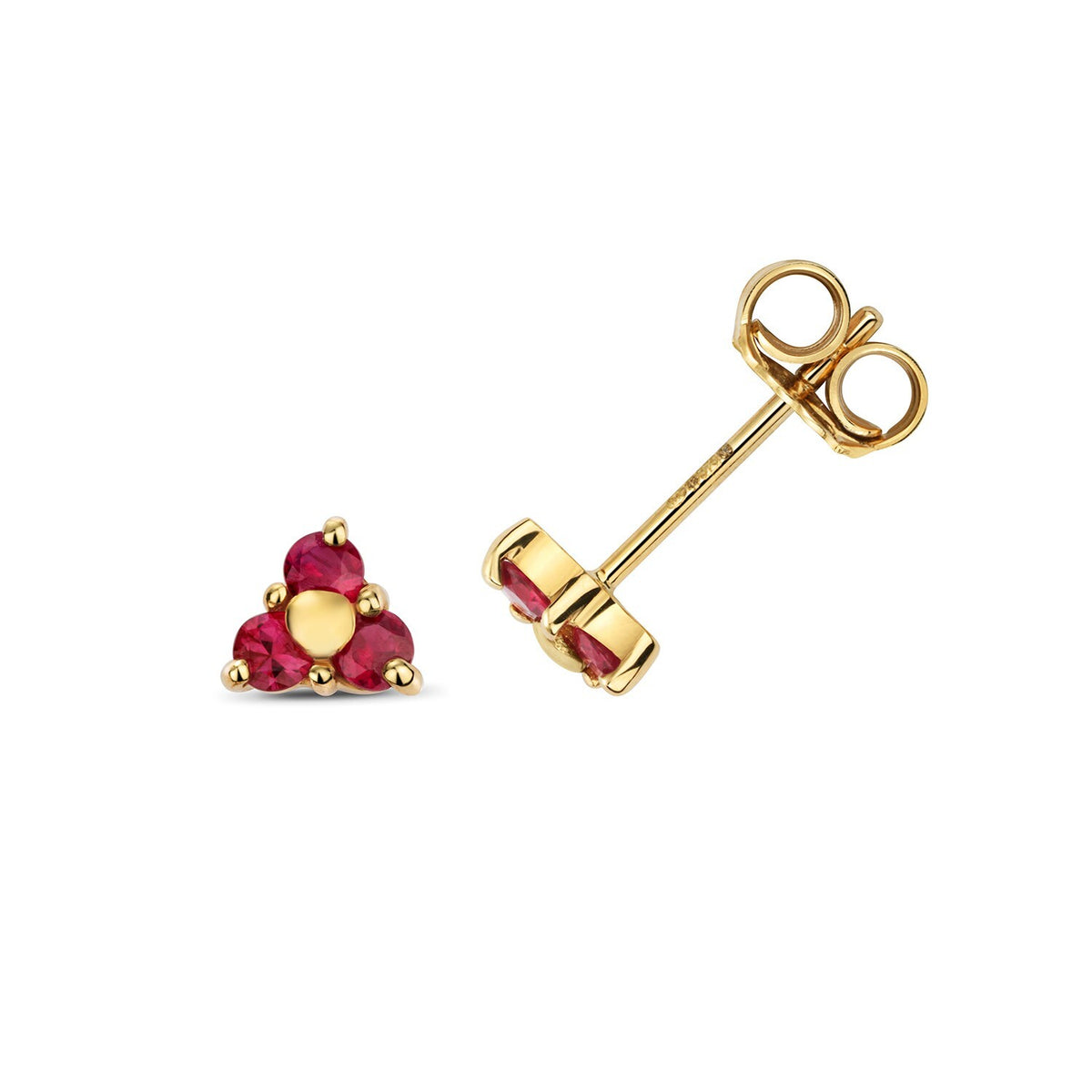 Yellow Gold 3 Stone Ruby Earrings 9ct 375 Hallmarked New Boxed British Made