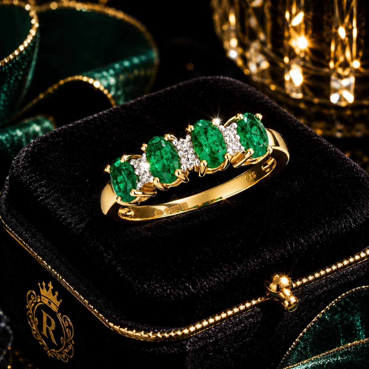 Oval Emerald Diamond Ring 9ct 2 Tone Gold 375 Hallmark Sizes J - Q British Made
