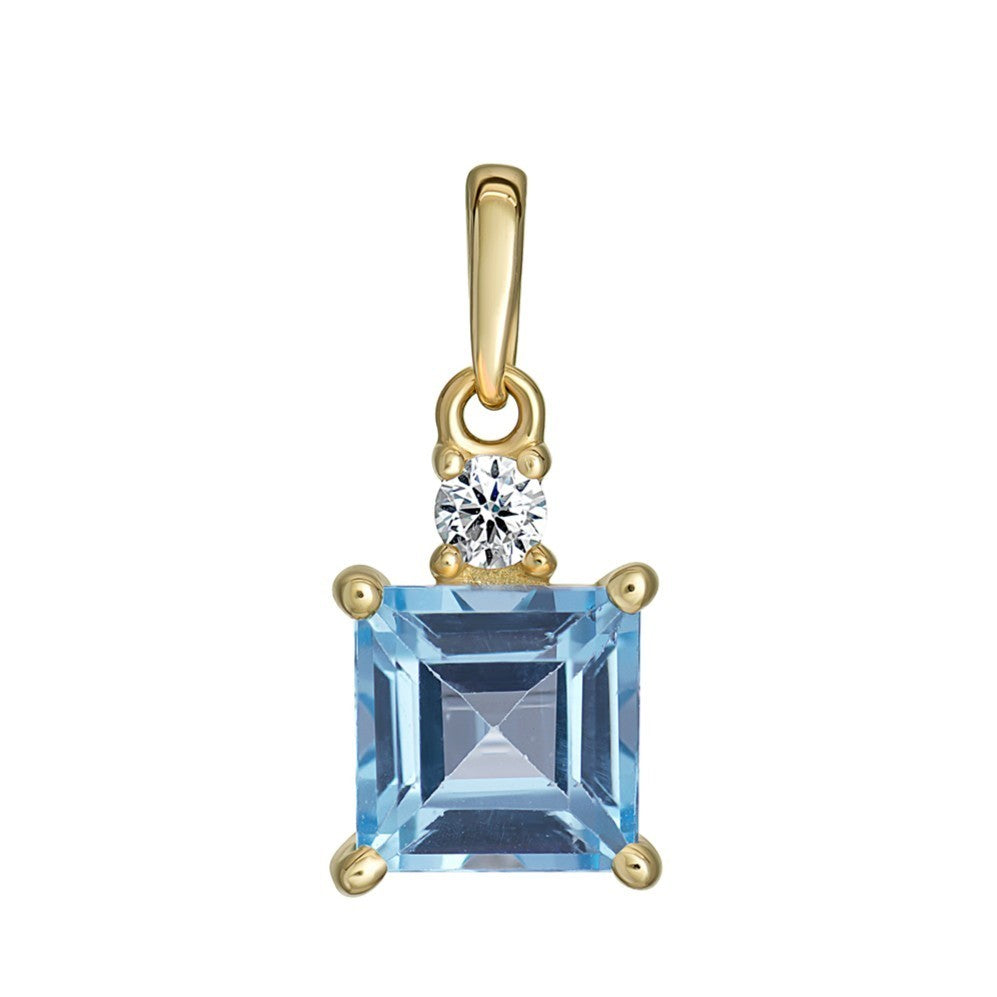 Cushion Natural Blue Topaz 9ct Yellow Gold Pendant Hallmarked All Chain Lengths