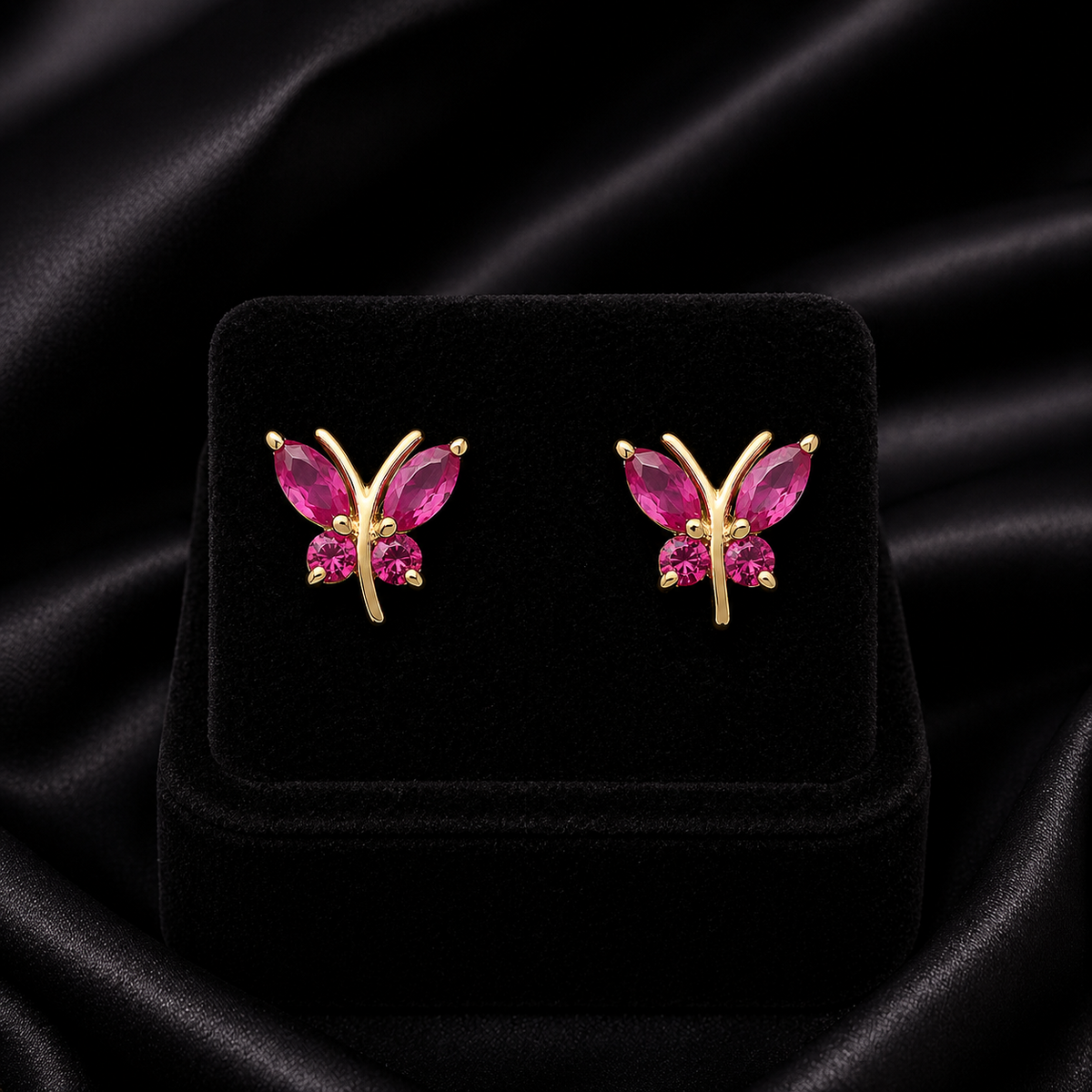 Ruby Butterfly Stud Earrings Yellow Gold Natural Stone 375 Hallmark New Boxed
