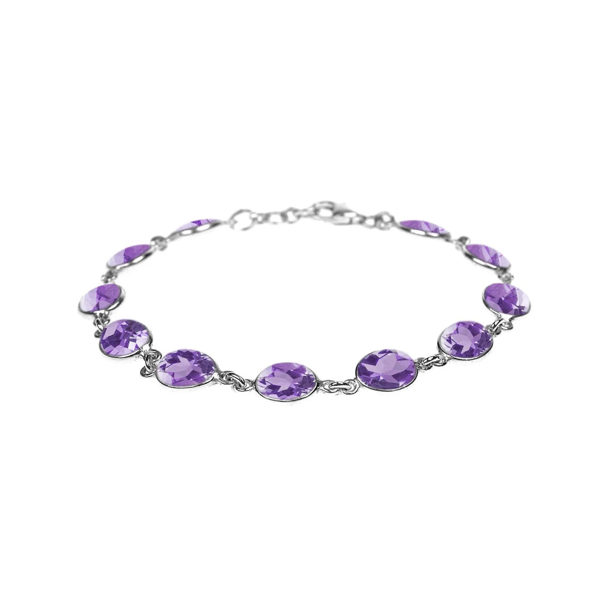 Flush Oval Amethyst Bracelet Sterling Silver 925 Hallmarked Brand New Boxed