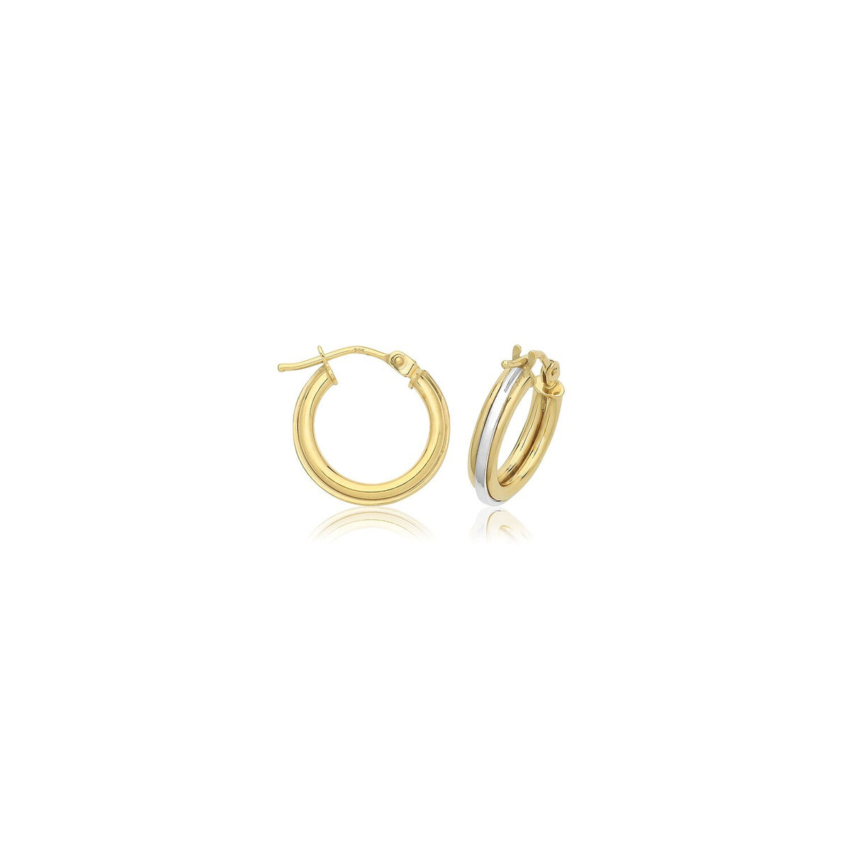 9ct Mixed Gold Hinged Hoop Earrings 375 Hallmarked 10mm -  15mm Diameter
