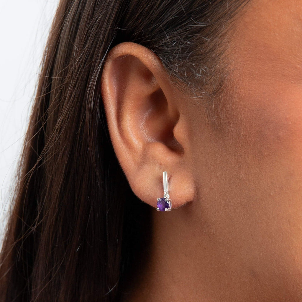 Amethyst Prong Drop Earrings Sterling Silver 925 Hallmarked Brand New Boxed