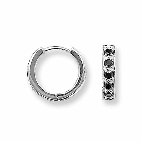 Mens Huggie Hoop Earring Black Cubic Zirconia Sterling Silver Gents 925 Hallmark