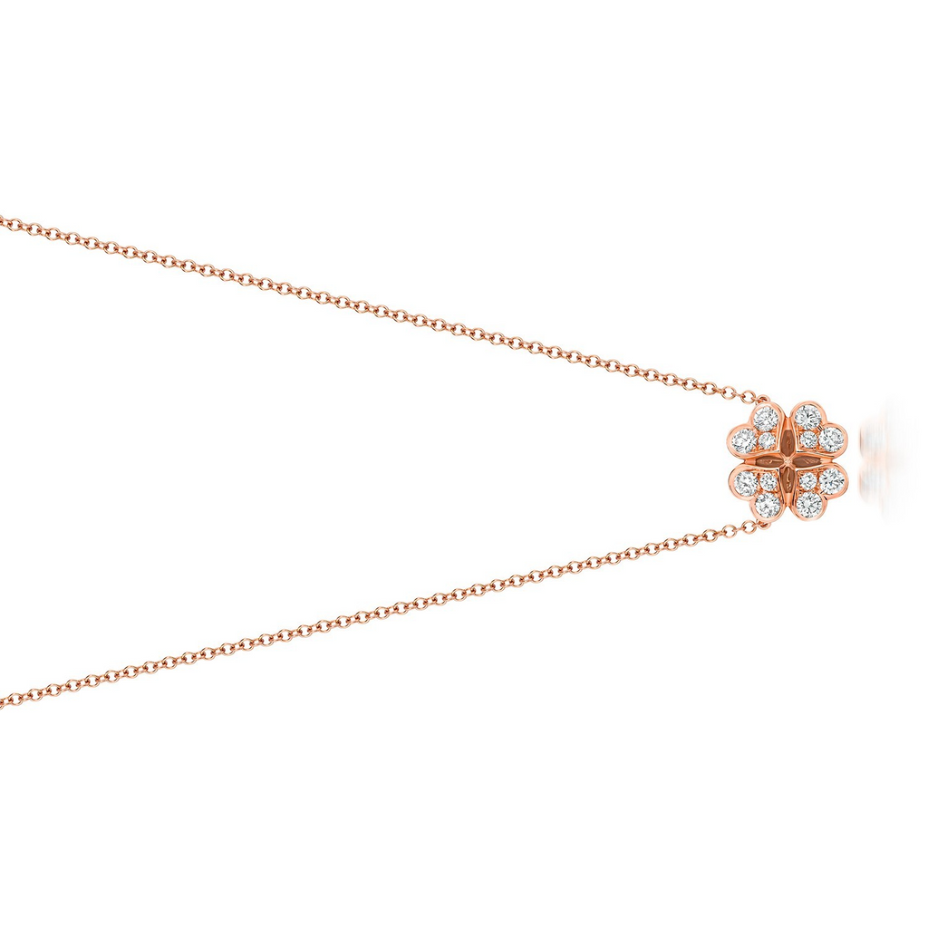 12 Natural Diamond Clover Necklace 18ct Rose Gold Hallmarked British Made