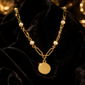 Engravable Disc And Pearl Necklace 9ct Yellow Gold 375 Hallmarked British Made