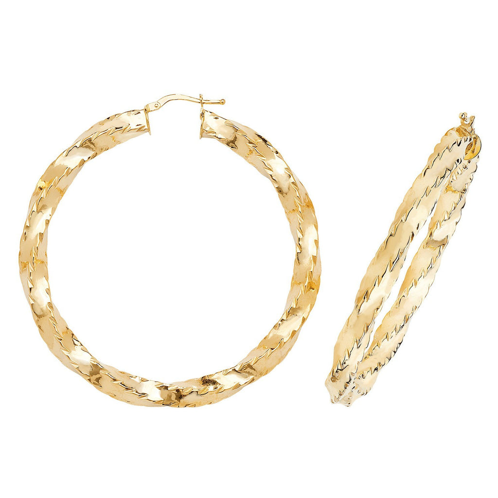 9ct Yellow Gold Chunky DC Hoop Earrings 375 Hallmarked 25mm - 60mm Diameter