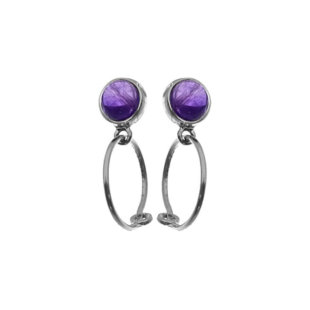 Round Amethyst Hoop Earrings Sterling Silver 925 Hallmarked Brand New Boxed