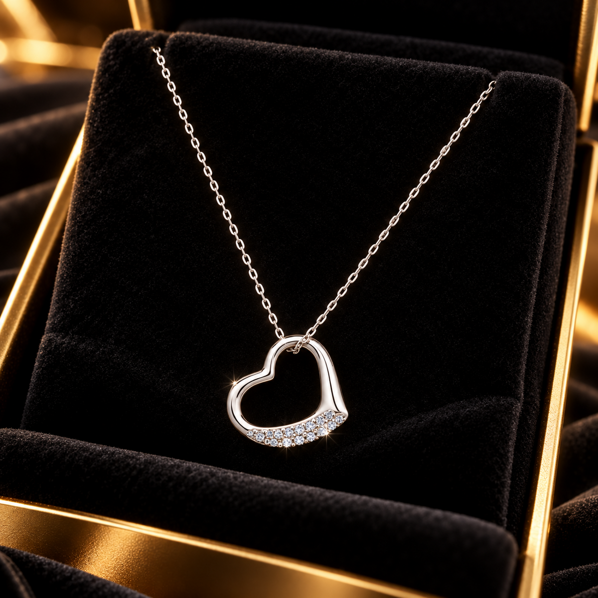 Ladies Pave Open Heart Necklace Sterling Silver 925 Hallmarked British Made
