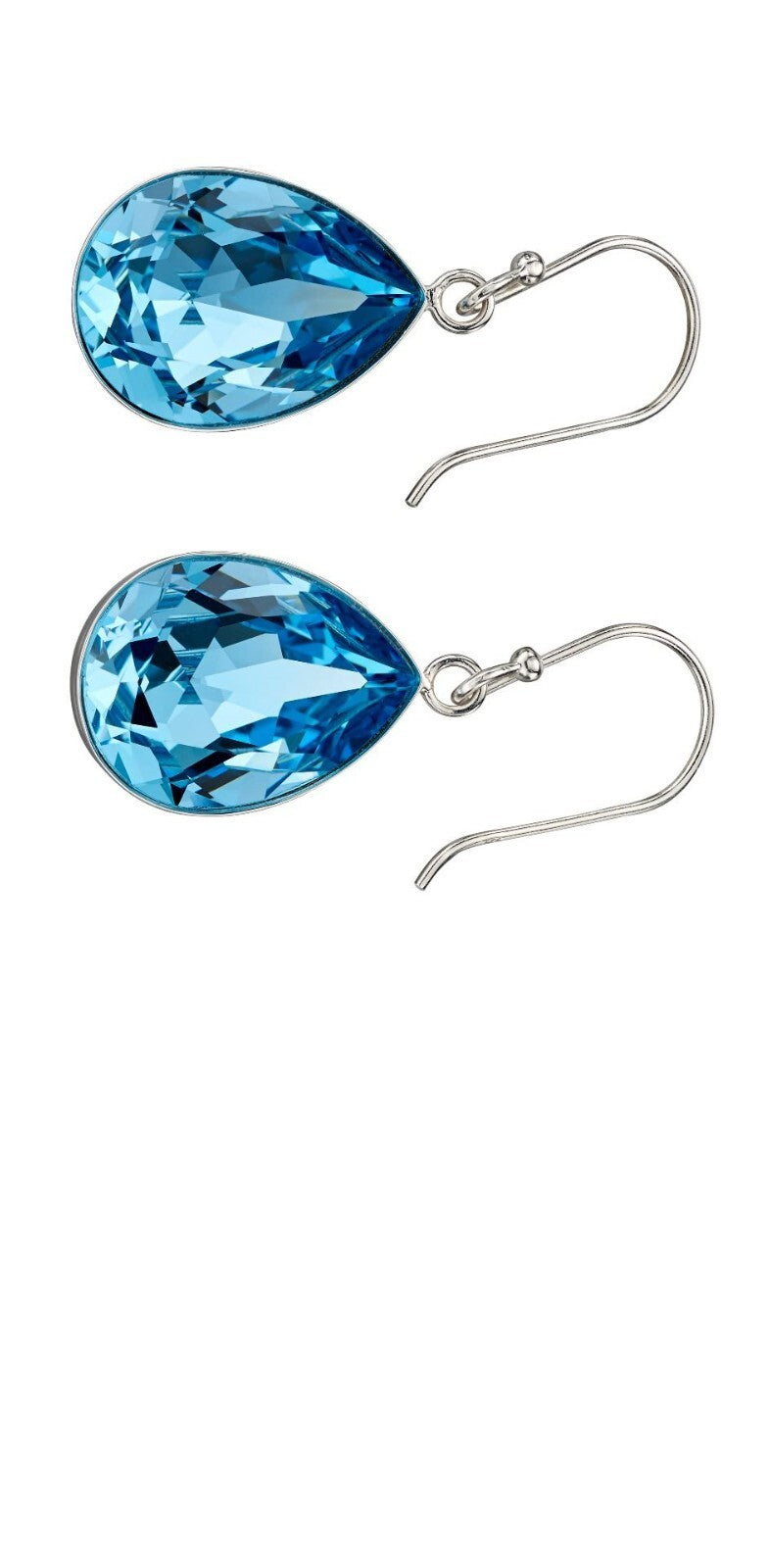 Aquamarine Swarovski Crystal Earrings Solid Sterling Silver 925 Hallmarked