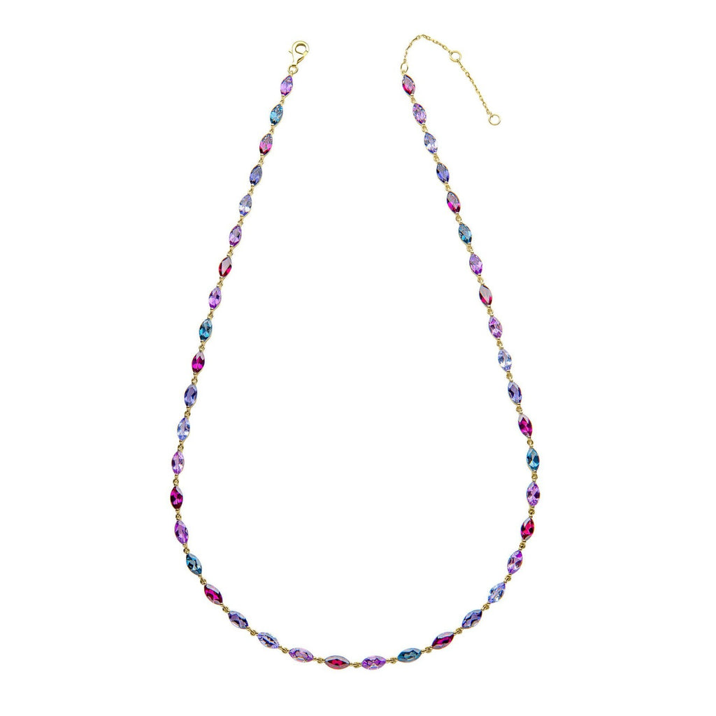 Semi Precious Navette Necklace 9ct Yellow Gold 375 Hallmarked British Made