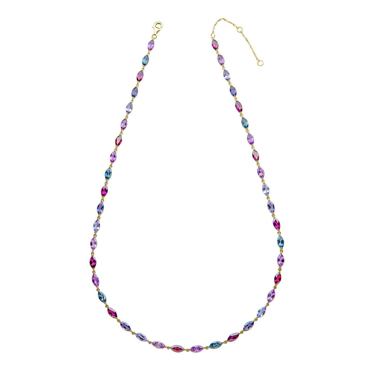 Semi Precious Navette Necklace 9ct Yellow Gold 375 Hallmarked British Made