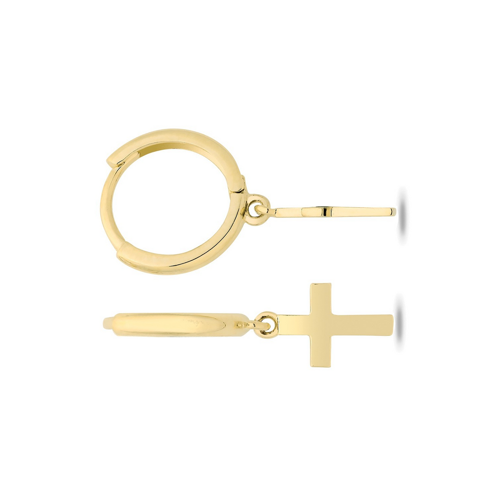 8mm Cross Drop Hoops Earrings 9ct Yellow Gold 375 Hallmarked Brand New