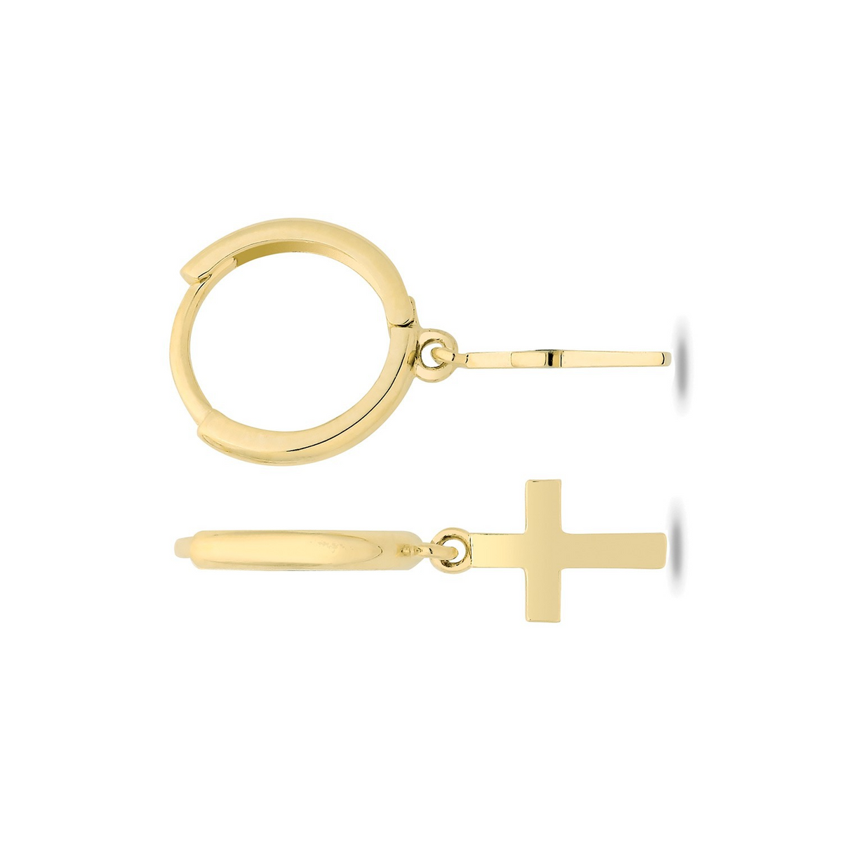 8mm Cross Drop Hoops Earrings 9ct Yellow Gold 375 Hallmarked Brand New