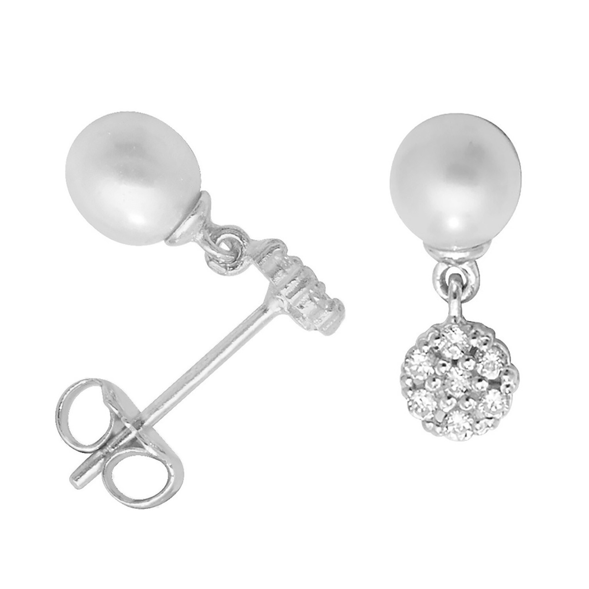 Cluster Natural Pearl Drop Earrings 9ct White Gold 375 Hallmark Brand New Boxed