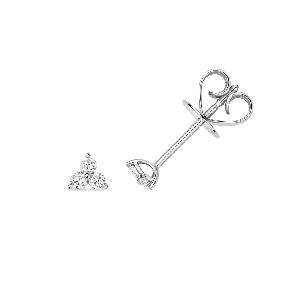 3 Natural Diamond Stud Earrings 18ct White Gold Hallmarked British Made
