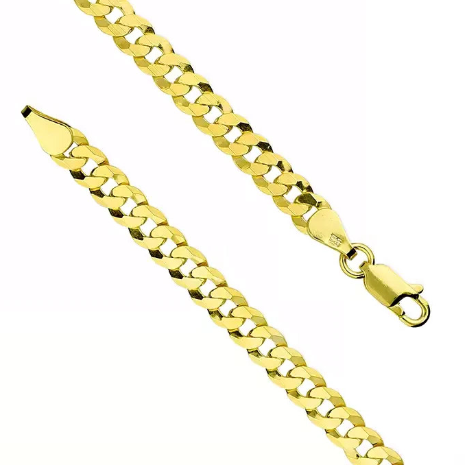 Flat Gents Curb Chain 18ct Yellow Gold Plated British Made Hallmarked