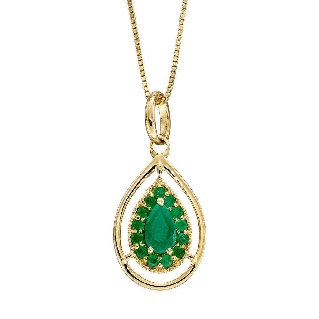 Teardrop Emerald Pendant 9ct Yellow Gold 375 Hallmarked British Made