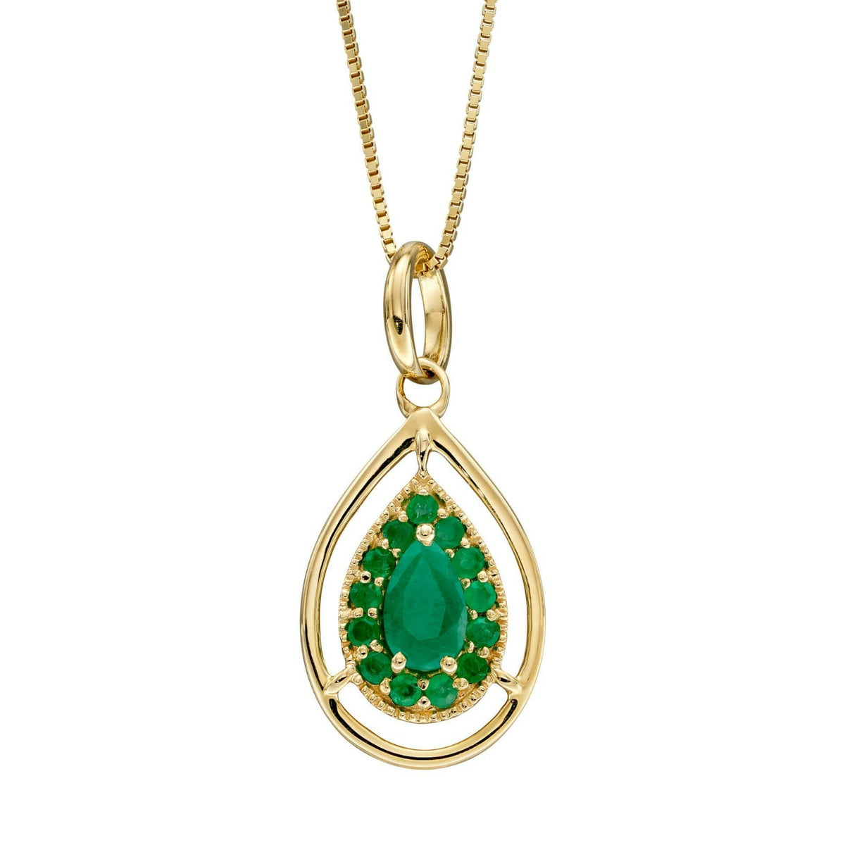 Teardrop Emerald Pendant 9ct Yellow Gold 375 Hallmarked British Made
