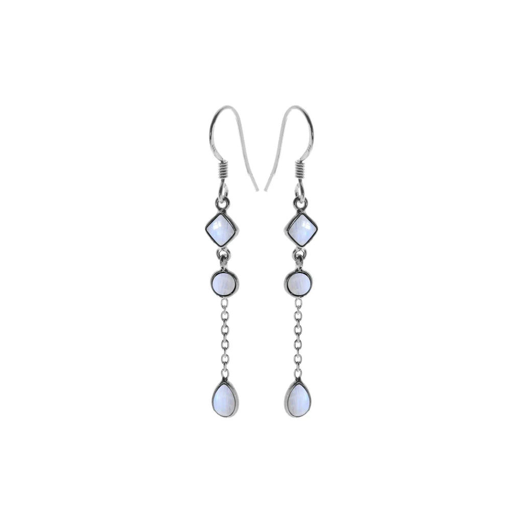 Natural Moonstone Chain Drop Earrings Sterling Silver 925 Hallmarked Brand New
