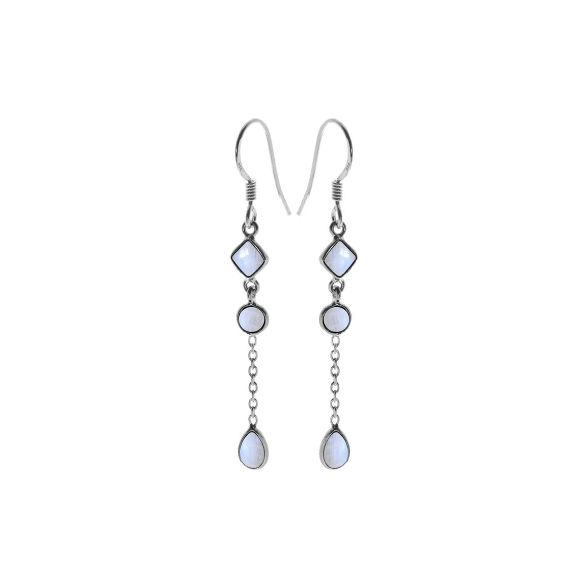 Natural Moonstone Chain Drop Earrings Sterling Silver 925 Hallmarked Brand New