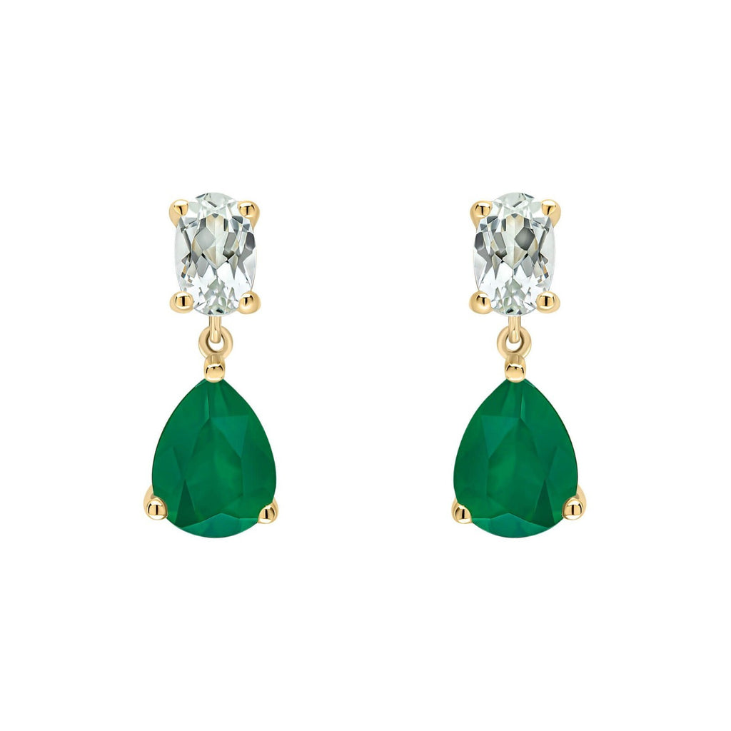 Green Amethyst And Onyx Drop Earrings 9ct Yellow Gold 375 Hallmarked