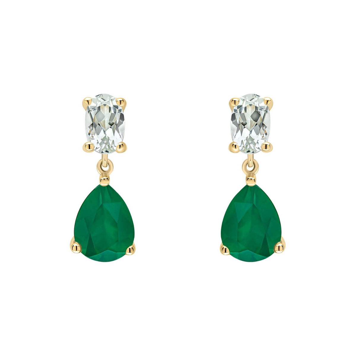 Green Amethyst And Onyx Drop Earrings 9ct Yellow Gold 375 Hallmarked