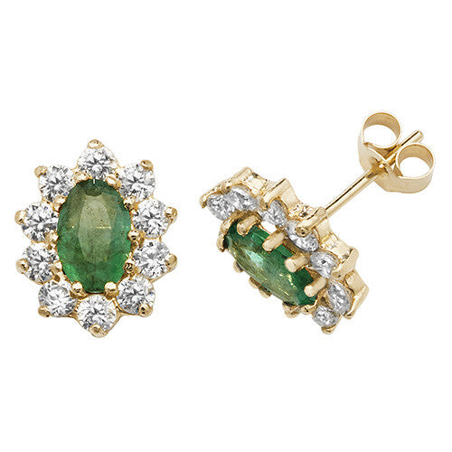 Yellow Gold Emerald Earrings Cluster Natural Stone 375 9 Carat New Boxed