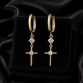 2 Stone Cross Drop Hoop Earrings 9ct Yellow Gold 375 Hallmarked Brand New Boxed