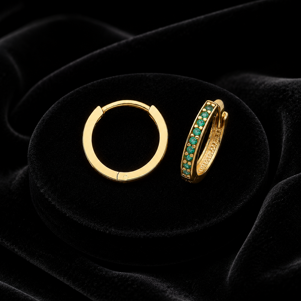 9ct Yellow Gold Emerald Hoop Earrings British Made 375 Hallmark Brand New Boxed