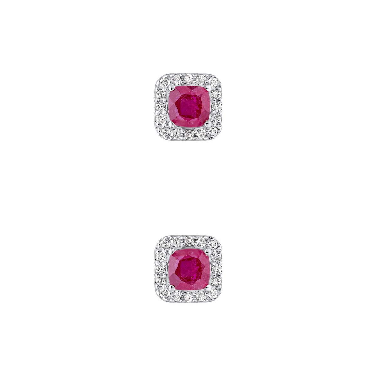 Ruby Cushion Halo Stud Earrings 9ct White Gold 375 Hallmarked British Made