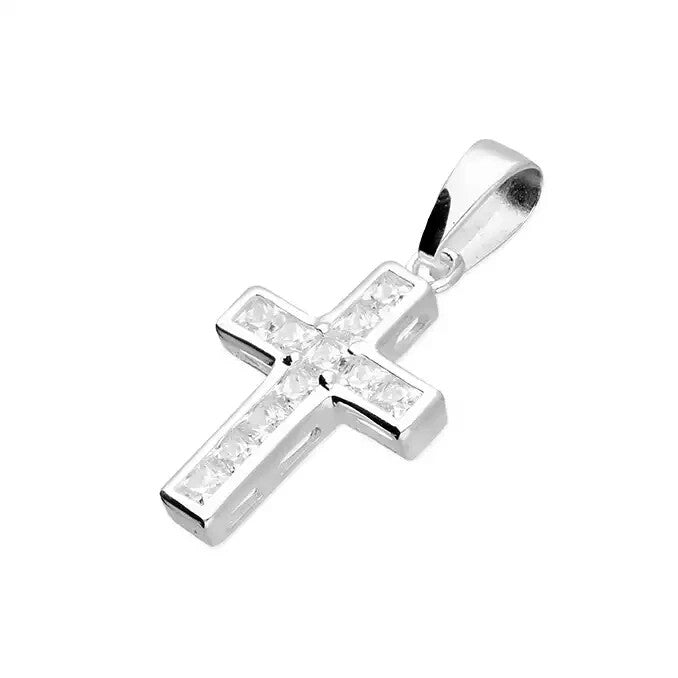 Channel Set Cross Sterling Silver 925 Hallmark British Made All Chain Lengths