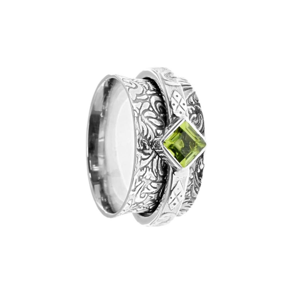 Flush Peridot Ornate Spinner Ring Sterling Silver 925 Hallmarked Size K - T