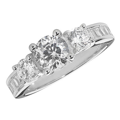 Sterling Silver Three Stone Ring Engagement Gemstone 925 Hallmarked Size L - T