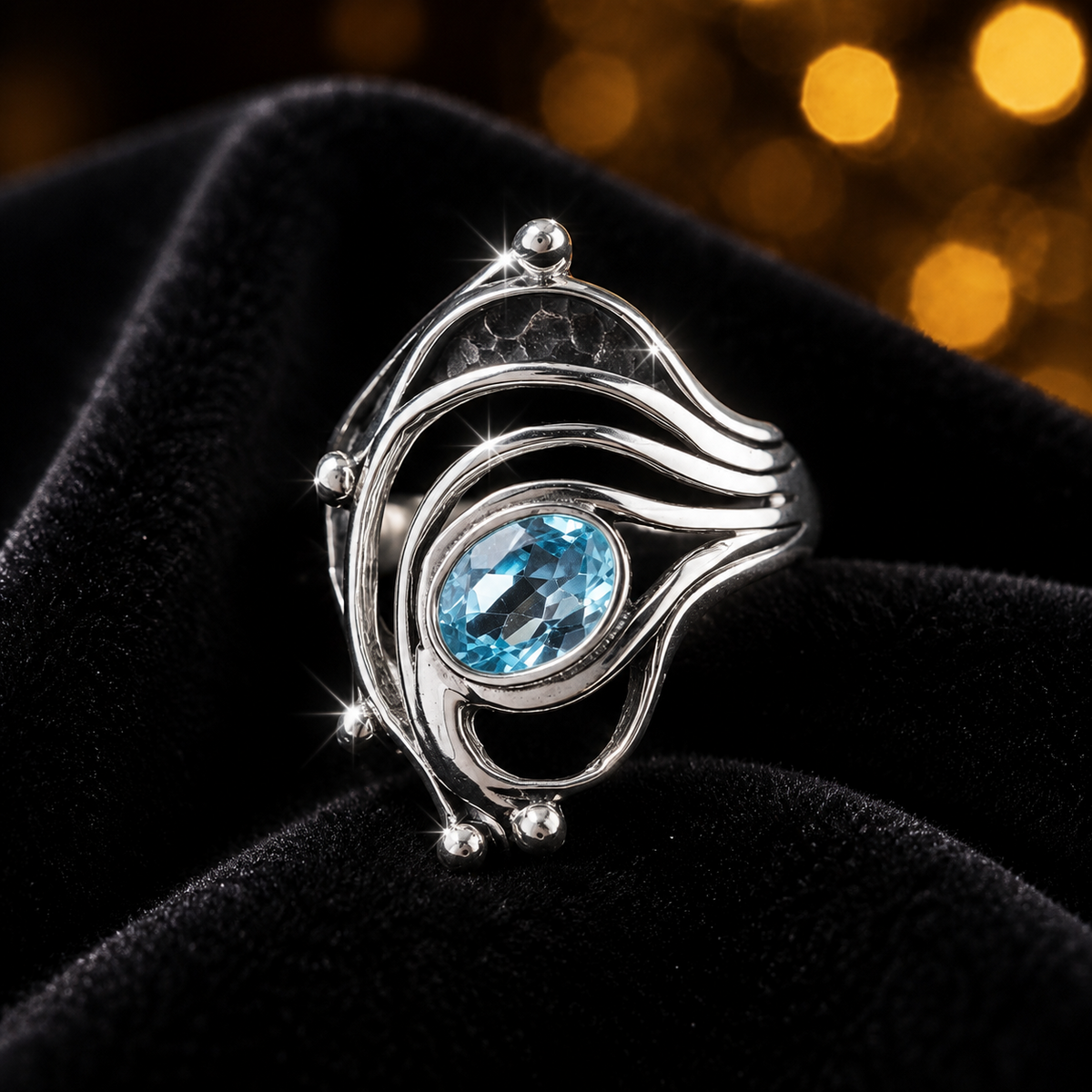 Blue Topaz Statement Ring Sterling Silver 925 Hallmarked British Made Size K - T