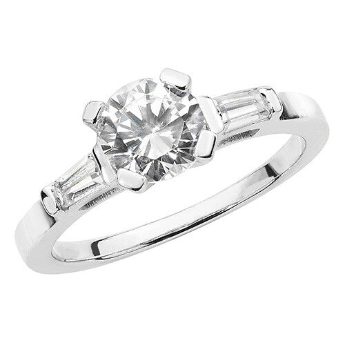Sterling Silver Solitaire Ring Baguette Engagement 925 Hallmarked Size M - T